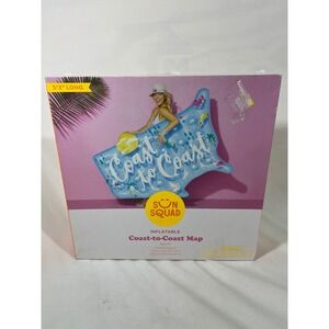 Sun Squad Inflatable Coast-to-Coast Map Pool Float Blue USA 65in x 47in Summer